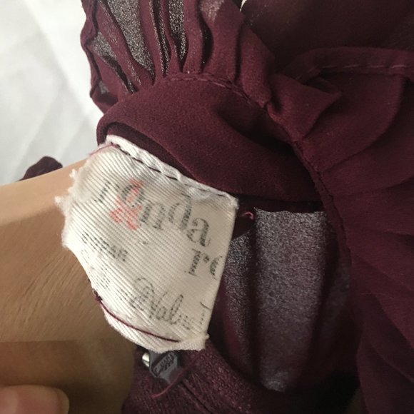 VINTAGE Sheer merlot colour high-neck dress - Picture 6 of 7